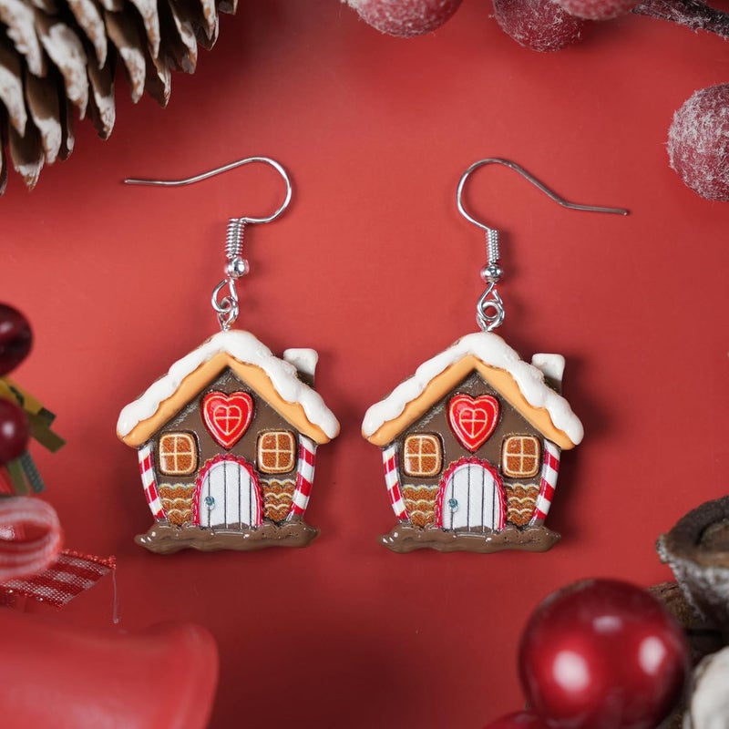 PEALICIOUS Christmas Earrings for Women Cute Cat Earings Christmas Tree Cakes Accessories Gingerbread House Earrings Dangling Pink Xmas Gifts Matching Womens Xmas Costume Holiday Jewelry - Image 4